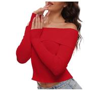 Pull en tricot à manches longues élégant pour femme de couleur unie avec décolleté nu et dos nu, A Rouge, M