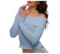 Pull en tricot à manches longues élégant pour femme de couleur unie avec décolleté nu et dos nu, B rouge, S