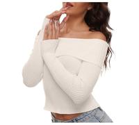 Pull en tricot à manches longues élégant pour femme de couleur unie avec décolleté nu et dos nu, blanc, S