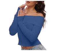 Pull en tricot à manches longues élégant pour femme de couleur unie avec décolleté nu et dos nu, bleu, S