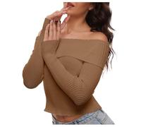 Pull en tricot à manches longues élégant pour femme de couleur unie avec décolleté nu et dos nu, Café, M