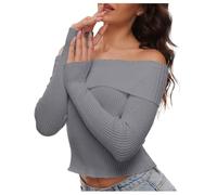 Pull en tricot à manches longues élégant pour femme de couleur unie avec décolleté nu et dos nu, gris, L
