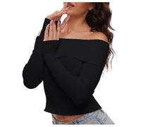 Pull en tricot à manches longues élégant pour femme de couleur unie avec décolleté nu et dos nu, Noir , L