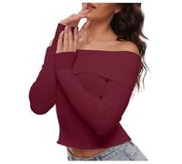 Pull en tricot à manches longues élégant pour femme de couleur unie avec décolleté nu et dos nu, Rouge brique, M