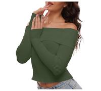 Pull en tricot à manches longues élégant pour femme de couleur unie avec décolleté nu et dos nu, vert, L