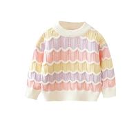 Pull en Tricot Bebe Pull Grande Taille, Knit Sweater Col Rond Extensible Dessins ImpriméS Classique Vintage DéContracté Chic Et ÉLéGant Doux Et Confortable Rayures Arc-en-Ciel
