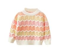 Pull en Tricot Bebe Pull Grande Taille, Knit Sweater Col Rond Extensible Dessins ImpriméS Classique Vintage DéContracté Chic Et ÉLéGant Doux Et Confortable Rayures Arc-en-Ciel