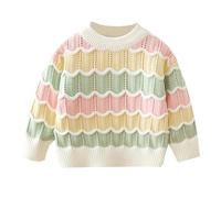 Pull en Tricot Bebe Pull Grande Taille, Knit Sweater Col Rond Extensible Dessins ImpriméS Classique Vintage DéContracté Chic Et ÉLéGant Doux Et Confortable Rayures Arc-en-Ciel