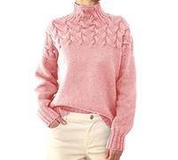 Pull en tricot chaud à col roulé pour femme - Pull à col bénitier - Costume d'automne - Cadeaux de Noël, rose, XL