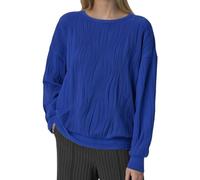 Pull en tricot côtelé à manches longues pour femme - Couleur unie - Sans capuche - Décontracté, bleu, L