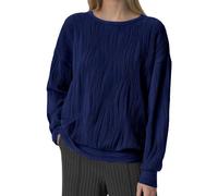 Pull en tricot côtelé à manches longues pour femme - Couleur unie - Sans capuche - Décontracté, Marine, XXL