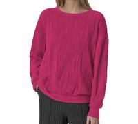 Pull en tricot côtelé à manches longues pour femme - Couleur unie - Sans capuche - Décontracté, Rose, XL
