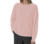 Pull en tricot côtelé à manches longues pour femme - Couleur unie - Sans capuche - Décontracté, Rose, XXL