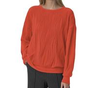 Pull en tricot côtelé à manches longues pour femme - Couleur unie - Sans capuche - Décontracté, rouge, L