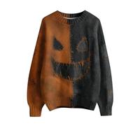 Pull en tricot cousu avec visage de citrouille pour homme 2025 - Costume effrayant d'Halloween - Sweat-shirt de vacances, Orange, 5XL