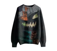 Pull en tricot cousu avec visage de citrouille pour homme 2025 - Costume effrayant d'Halloween - Sweat-shirt de vacances, gris, S