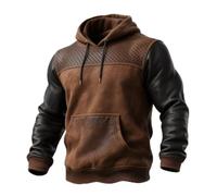 Pull en tricot décontracté pour homme, avec doublure polaire doublée en sherpa épais, tissu extérieur type gaufré, sweat d'hiver chaud avec poche kangourou, marron, M