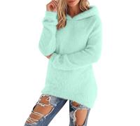 Pull en tricot épais pour femme - Confortable et doux - Couleur unie - Avec capuche - Col rond - Manches longues - Tunique d'hiver chaude, vert menthe, M