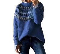 Pull en tricot épais pour femme Hiver Automne Pull élégant Fair Isle Pull épais chaud d'hiver Jacquard Tricoté Pull avec motif norvégien Pull pour femme, bleu, XXXXL
