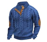 Pull en tricot épais pour homme - Demi-bouton - Vintage Henley - 4 boutons - Pull de pêcheur d'hiver à manches longues - Pull chaud décontracté à col montant - Sweatshirt tendance, bleu, L