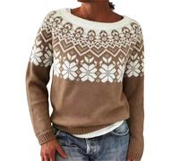 Pull en tricot Fair Isle pour femme - Style nordique - Pull ample à col rond et manches longues - Pull islandais surdimensionné en polaire douce - Pull chaud pour femme, kaki, M