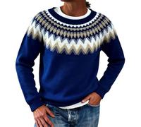 Pull en tricot Fair Isle pour femme - Style nordique - Pull ample à col rond et manches longues - Pull islandais surdimensionné en polaire douce - Pull chaud pour femme, noir foncé, 4XL