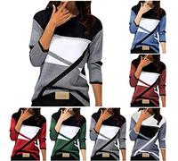 Pull en tricot fin à blocs de couleur, pour femme, élégant et chaud, manches longues, pour l’automne et l’hiver, grandes tailles, Noir , 3XL