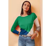 Pull en tricot fin motif color block tendance - Rick Cardona - bleu roi-vert herbe à motifs BLEU ROI-VERT HERBE À MOTIFS 38