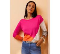 Pull en tricot fin motif color block tendance - Rick Cardona - orange-fuchsia à motifs ORANGE-FUCHSIA À MOTIFS 46