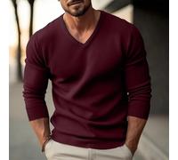 Pull en tricot fin pour homme avec col en V et manches longues pour l'automne et l'hiver (2XL, rouge vin)