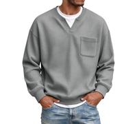 Pull en tricot gaufré à manches longues avec col en V et poche poitrine | Pull en tricot gaufré à col en V pour homme - Manches longues - Poche poitrine - Décontracté - Automne et hiver