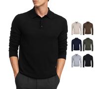 KRONSTADT KSJohannes Polo tricoté en laine mérinos pour homme 100 % laine mérinos avec col polo | Pull en tricot fin pour homme, Noir , XL