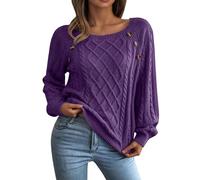 Pull en tricot léger pour femme - Couleur unie - Chemise à manches longues tricotée sexy et ample - Col rond - Manches longues - Hauts extensibles - Hauts basiques - Pull classique - Streetwear, lilas