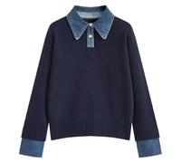 Pull en tricot mélangé denim 2026 - Cadeau doux pour elle - Pull court en acrylique - Pour le week-end - Maternité - Hiver - Extensible et respirant, bleu marine, XL