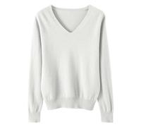 Pull en tricot noir pour femme - Sweatshirt col en V - Manches longues - Automne - Hiver - Tricot fin - Confortable - Doux - Pull long léger - Couleur unie - Veste sweat - Coton - Streetwear - Pull