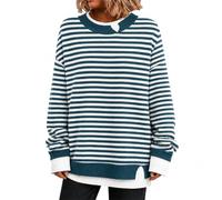 Pull en Tricot Patchwork pour Femmes, surdimensionné, col Rond, Manches (Blue and White,TTG)