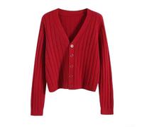 Pull en tricot pour femme avec col en V et manches longues - Longueur normale - Pour les vacances et les discothèques (rouge vin)