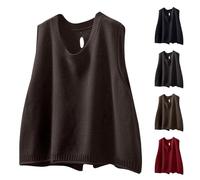 Pull en tricot pour femme - Pull à col en V pour femme - Gilet à boutons dans le dos - Gilet doux et confortable en coton tricoté - Gilet décontracté léger sans manches - Pull joker respirant, Rouge
