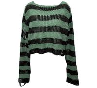 Pull en tricot pour femme - Pull rayé déchiré - Tricoté gothique punk - Haut court - Manches longues - Pull en tricot classique - Pull long décontracté - Personnalité décontractée, O Vert., taille