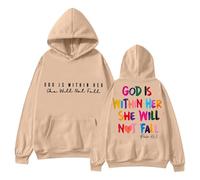 Pull en tricot pour femme rouge avec inscription « In God » disponible en version soir. Sweat à capuche « Dieu est dans son cœur elle ne tombera pas ». Vêtements pour femme, kaki, M