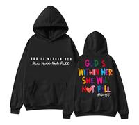 Pull en tricot pour femme rouge avec inscription « In God » disponible en version soir. Sweat à capuche « Dieu est dans son cœur elle ne tombera pas ». Vêtements pour femme, Noir , L