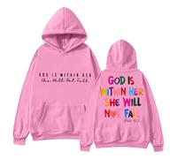 Pull en tricot pour femme rouge avec inscription « In God » disponible en version soir. Sweat à capuche « Dieu est dans son cœur elle ne tombera pas ». Vêtements pour femme, Rose, S