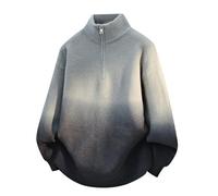 Pull en tricot pour homme avec dégradé de couleur et col zippé - Pull surdimensionné décontracté au look ombré - Pull Troyer moderne pour l'automne, Style_p04 Gris, 3XL