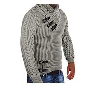 Pull en tricot pour homme - Col châle - Coupe ajustée - Pour l'hiver - Moderne - Noir - T-shirt à manches longues avec col - Pull à capuche en laine - Cardigan - Col montant, gris clair, M