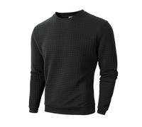 Pull en tricot pour homme - Col rond - Coupe ajustée - Sweatshirt gaufré - Décontracté - Manches longues - Basique - Hauts d'hiver - Col rond - Couleur unie - Classique - Épais - Chaud, O Noir., L