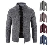 Pull en tricot pour homme en polaire avec fermeture éclair intégrale - Manches longues - Léger - Coupe ajustée - Chaud - Doux et confortable - Style décontracté - Pour l'automne, bordeaux, XXL