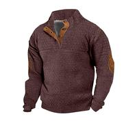 Pull en tricot pour homme en tissu doux à trois boutons - Manches longues - Col rond - Style vintage - Coupe ajustée - Pull de travail classique doux et léger, marron, XXX-Large