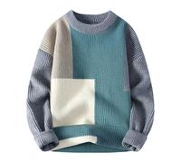 Pull en tricot pour homme - Pull tendance avec bloc de couleur - Col rond - Coupe ample - Confortable - Vêtement quotidien - Tissu doux - Idéal pour se détendre à la maison - Rencontre avec des amis