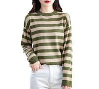 Pull en tricot rayé avec col rond - Pull ample de style marin - Pull basique doux pour le quotidien, Style_c03 Vert, XXL