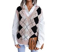 Pull en tricot, sans manches pour femme, col en V, motif écossais pour l'hiver, rose, Taille M